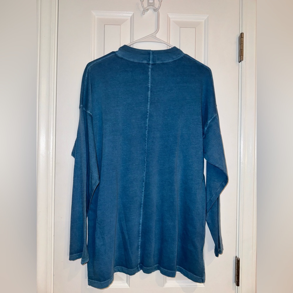 Free People *New* turquoise Bluish Green color Long Sleeve high collar Tee Shirt - Picture 6 of 11